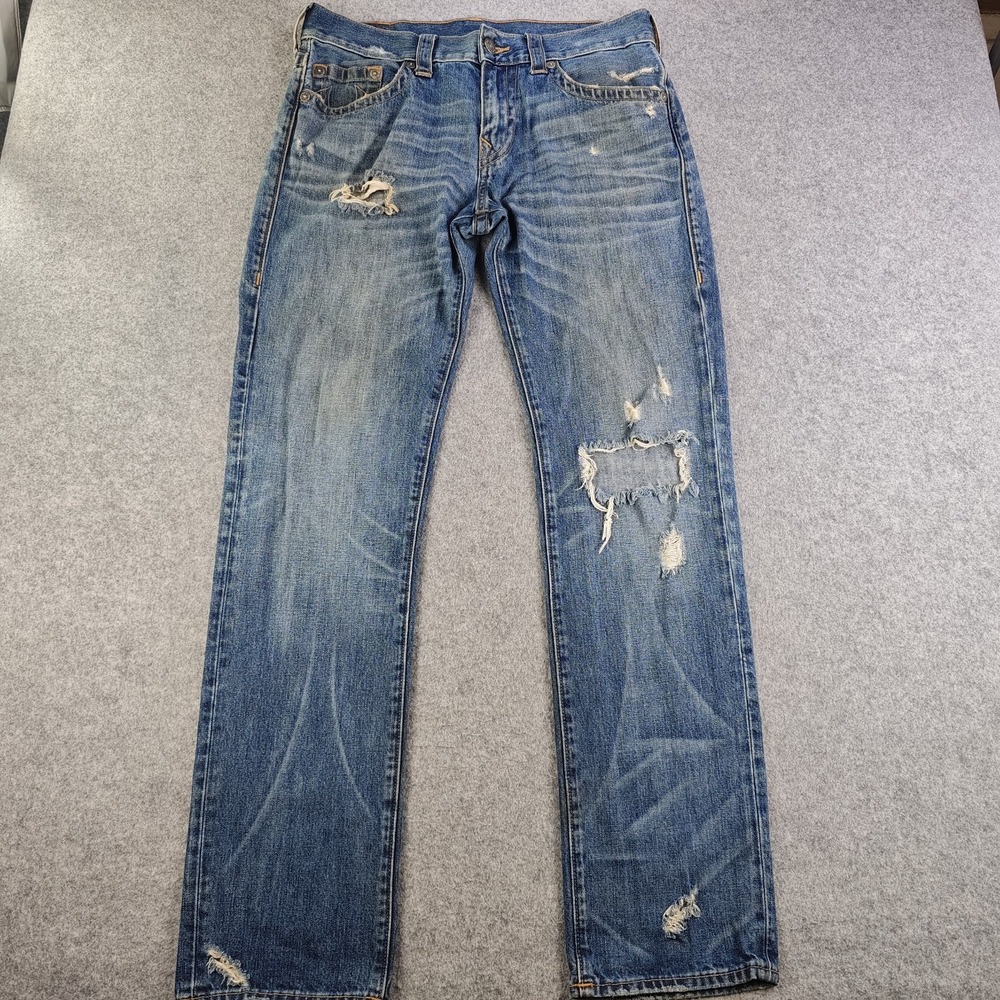True Religion Halle Mid Rise Super Skinny Jeans Women's 32x34 Blue Distressed